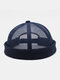 Unisex Hollow Out Mesh Breathable Fashion Outdoor Brimless Beanie Landlord Cap Skull Cap - Navy