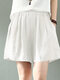 Cotton Solid Pocket Elastic Waist Casual Shorts - White