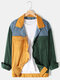Mens Designer Patchwork Colorblock Lapel Corduroy Jacket With Flap Pocket - Yellow