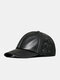 Men Sheep Leather Solid Color Patchwork Cross Strap Decoration Outdoor Casual Warmth Baseball Cap - Black