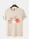 Mens Cherry Blossoms Mountain Print Cotton Short Sleeve T-Shirts - Apricot