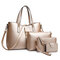 4 PCS Women PU Leather Handbag Solid Leisure Multi-function Shoulder Bag Casual Crossbody Bag - Gold
