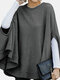 Solid Color Cape Curved Hem Casual Blouse for Women - Dark Gray