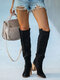 Plus Size Women Fashion Solid Color High Chunky Heel Knee Boots - Black