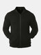 Mens Textured Baseball Collar Zip Front Solid Casual Jacket With Pocket - Black