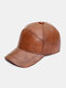 Men Cow Leather Lacquered Solid Color Patchwork Dome Outdoor Sunshade Windproof Driving Hat Baseball Cap - Light Brown