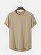 Mens Solid Color Curved Hem Cotton Casual Short Sleeve T-Shirts - Khaki