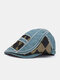 Collrown Men Polyester Cotton Color Contrast Patchwork Geometric Pattern Casual Sunshade Beret Flat Cap - Blue
