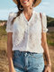 Blusa elegante com botões jacquard manga curta e decote em V - Branco
