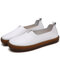 Large Size Soft Leather Vintage Flat Loafers For Women - White
