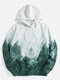 Mens All Over Forest Landscape Print Casual Drawstring Hoodies - Green