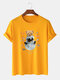 Mens Cartoon Astronaut Bear Print 100% Cotton Casual Short Sleeve T-Shirt - Yellow