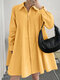 Solid Long Sleeve Lapel Button Front Casual Shirt Dress - Yellow