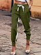 Color Patchwork Elastic Waist Drawstring Soft Pants With Side Pocket - Army Green