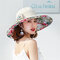 Women Fashion Printing Cap Satin Cotton Long Brim Hat Outdoor Travel Beach Sun Cap - Beige