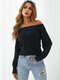 Solid Off-shoulder Long Sleeve Casual Sweater For Women - Black