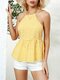Holiday Plaid Halter Backless Knotted Women Sexy Cami - Yellow
