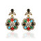 Retro Colorful Flower Earrings Rhinestone Elegant Ear Drop Long Style Earrings For Women - 01