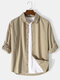 Mens 100% Plain Button Lapel Long Sleeve Casual Shirt - Khaki