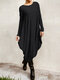 Drop Solid Color Irregular Plus Size Casual Dress - Black