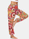 Bohemia Geometric Print Pocket Yoga Bloomers Pants - Red