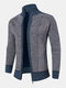 Mens Contrast Stitching Stand Collar Zipper Front Knitted Casual Cardigans - Gray