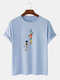 Mens Cartoon Astronaut Ice Cream Print Casual Lightweight Thin T-Shirt - Blue