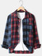 Mens Plaid Patchwork Daily Relaxed Fit Lapel Long Sleeve Shirts - Blue