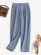 Women Solid Color Casual Straight Pants With Pocket - Blue
