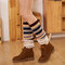 Women's Compression Socks Wool Over Knee Socks Color Strips Color Leggings Long Tube Socks  - Beige