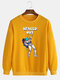 Mens Spaced Out Astronaut Print Loose Leisure Pullover Sweatshirts - Yellow