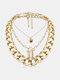 Alloy T Bar Necklace  Lobster Clasp Fastening Heart-shape Multi-layer Necklace - Gold