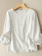 Lace Solid Long Sleeve Crew Neck Casual Blouse - White
