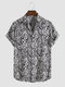 Mens Wavy Striped Pattern Lapel Short Sleeve Shirt - Black
