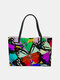 Women PU Leather Large Capacity Floral Cat Butterfly Printing Cute Handbag Shoulder Bag Bucket Bag Tote - #06