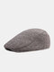 Men Cotton Herringbone Pattern Warmth Casual Forward Hat Beret Flat Cap - Light Gray