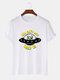 Mens Cotton Alien & Spaceship Print Loose Light O-Neck T-Shirts - White