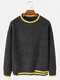 Mens Thick Contrast Color Crew Neck Knitted Warm Regular Fit Sweater - Black