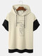Mens Rose Letter Graphic Contrast Stitching Short Sleeve Hooded T-Shirts - Khaki