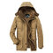Winter Thicken Warm Multi Pockets Solid Color Detachable Hood Jacket for Men - Khaki