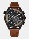 Vintage Men Watch Three-dimensional Dial Leather Band Waterproof Quartz Watch - #1 Black Dial Brown Band