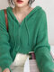 Plus Size Solid Knitted Drawstring Button Hooded Cardigan - Green