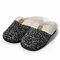 Men Fabric Home Comfy Soft Warm Casual Plush Lining Slippers - Black White