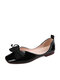 Women Solid Color Bowknot Elegant Date Shoes Soft Square-toe Ballet Flats - Black