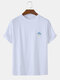 Mens Cotton Weather Embroidered Solid Color Loose Light T-Shirts - White