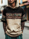 T-shirts à manches courtes à capuche en patchwork à motif géométrique ethnique pour hommes - Noir
