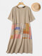 Print Patchwork Plus Size Casual Dress with Pockets - Yellow