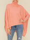 Chic Solid Color Loose Asymmetrical Turtleneck Sweater - Pink