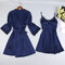 With Chest Pad Sex Embarrassed Pajamas Women's New Long-sleeved Ice Silk Two-piece Set Of Backless Can Be Worn Outside Sling Robe Suit - Dark Blue