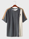 Camisetas masculinas Color Block Patchwork Smile Padrão de manga curta - cinzento